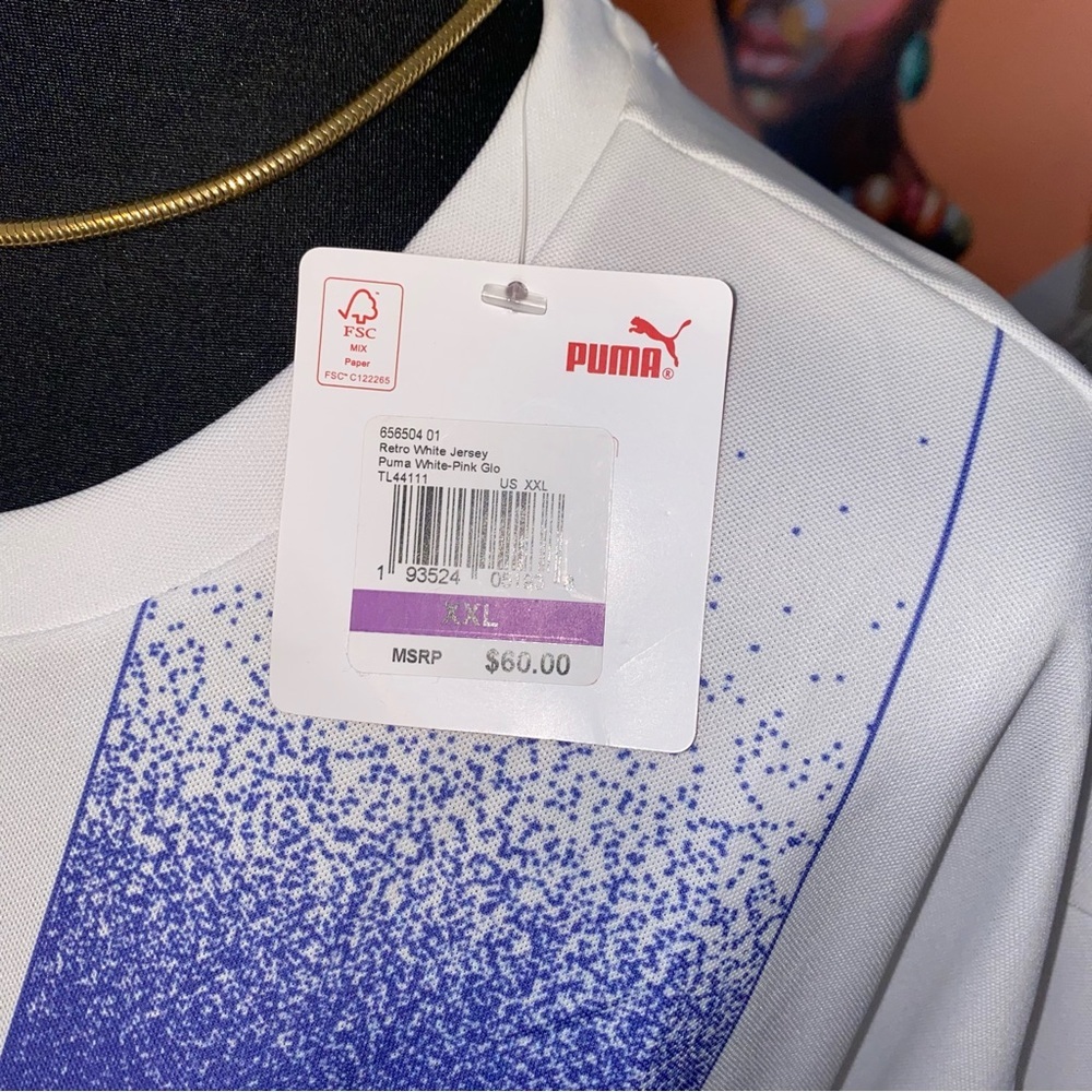 PUMA Size XXL Men's Retro White Pink Jersey - Picture 3 of 4
